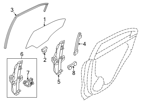 2016 Kia Rio Rear Door Run-Rear Door Window Glass Diagram for 835401W200