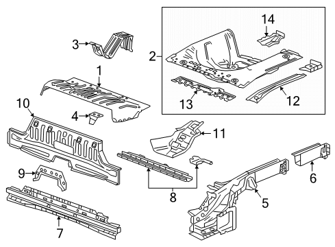 2022 Chevrolet Spark Rear Floor & Rails Rear Floor Pan Diagram for 94517376