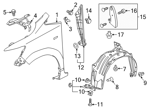 2020 Honda Fit Fender & Components Fender Assembly, Right Front (Inner) Diagram for 74100-T5R-A20