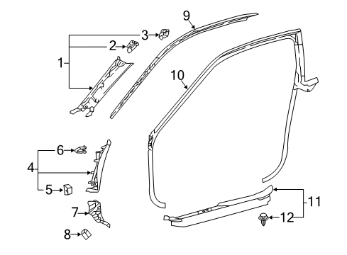 2022 Lexus LC500 Interior Trim - Pillars GARNISH Assembly, Front Pillar Diagram for 62220-11020-E3