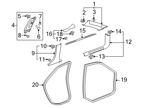 2014 Cadillac CTS Interior Trim - Pillars, Rocker & Floor Molding Asm-Windshield Side Garnish *Light Ttnum Diagram for 20964364