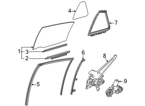 2021 Toyota Mirai Front Door Glass & Hardware Run Weatherstrip Diagram for 68152-62020