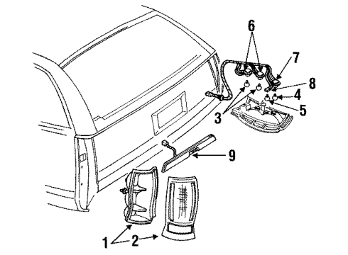 1991 Oldsmobile Custom Cruiser Tail Lamps, License Lamps Molding Asm-Rear License Lamp *Black Diagram for 10115125