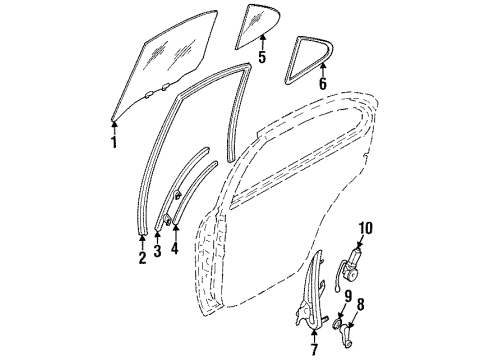 1995 Nissan Sentra Rear Door Handle Assy-Door Window Regulator Diagram for 80760-0M014