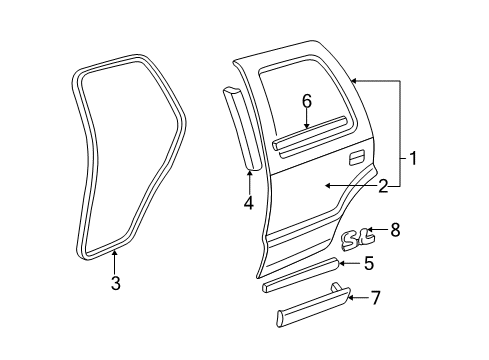 1996 GMC Jimmy Rear Door & Components, Exterior Trim Weatherstrip, Rear Side Door Lower Diagram for 15735057