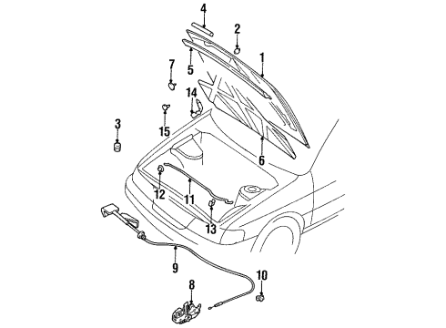 1995 Nissan 200SX Hood & Components Cable Hood Lock Diagram for 65620-F4300