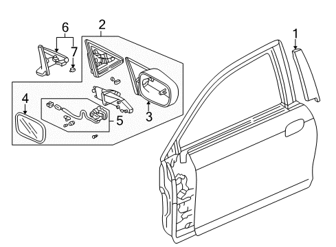 1998 Honda Accord Outside Mirrors, Exterior Trim Mirror, Driver Side Diagram for 76253-S82-A21