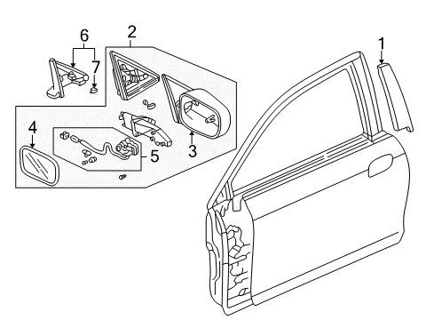 2002 Honda Accord Outside Mirrors, Exterior Trim Mirror, Driver Side (Flat) Diagram for 76253-S84-K21