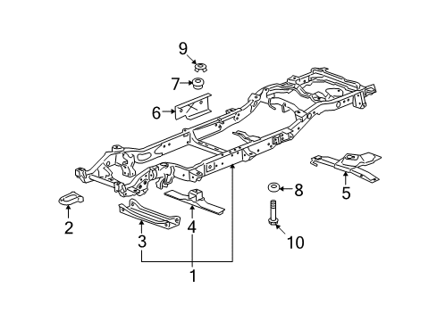 2007 GMC Yukon XL 2500 Frame & Components Rear Crossmember Diagram for 15187521