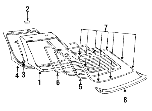 1986 Nissan 200SX Lift Gate & Hardware, Spoiler, Glass WEATHERSTRIP Back Door Diagram for 90830-15F00