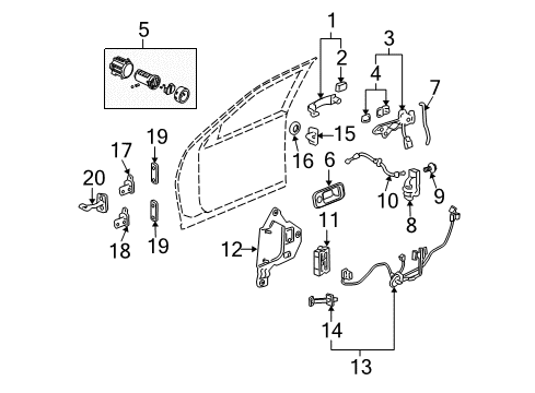 2011 Cadillac STS Front Door - Lock & Hardware Lock Diagram for 19210215