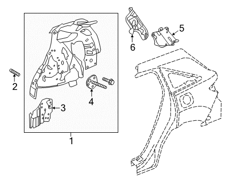 2018 Acura RDX Inner Structure - Quarter Panel Extension, Left Rear Wheel Arch Diagram for 64720-TX4-A00ZZ