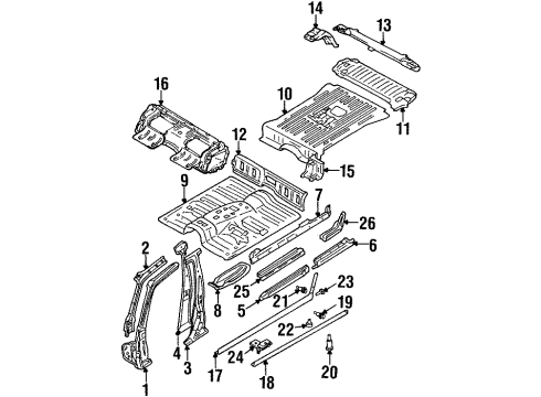 1995 Mitsubishi Montero Center Pillar & Rocker, Hinge Pillar, Exterior Trim, Floor RETAINER-Air Guide Panel Diagram for MB253964