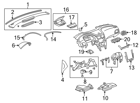 2010 Chevrolet Malibu Cluster & Switches, Instrument Panel Trim Bezel Diagram for 20762733