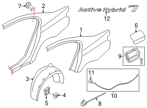 2011 BMW 750i Quarter Panel & Components, Exterior Trim Fill-In Flap Diagram for 51177184076