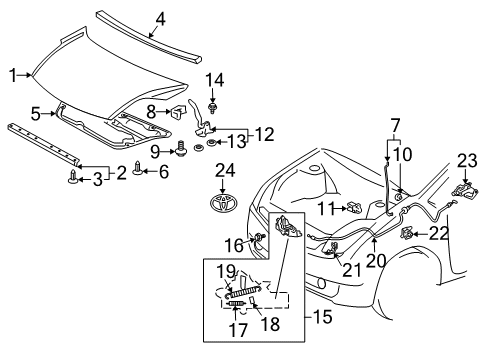 2005 Toyota Prius Hood & Components, Exterior Trim Support Rod Holder Diagram for 53452-26010