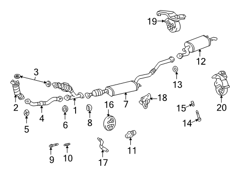 2003 Toyota Highlander Exhaust Components Bracket Diagram for 17509-20030