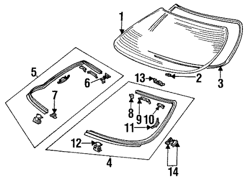 1993 Acura Legend Back Glass Rubber, FR. Windshield Dam Diagram for 73125-SD4-000