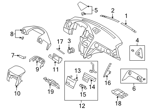 2014 Nissan GT-R Cluster & Switches, Instrument Panel Pad-Instrument Lower, A Diagram for 68212-39B0A