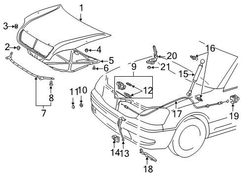 2001 Lexus LS430 Hood & Components Hook Assy, Hood Auxiliary Catch Diagram for 53550-50040