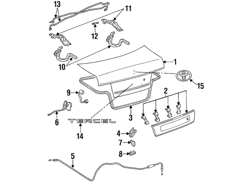 1993 Toyota Tercel Trunk Cable Sub-Assy, Luggage Door Lock Control Diagram for 64607-16280
