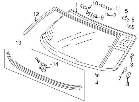 1998 Acura RL Back Glass, Reveal Moldings Fastener D, RR. Windshield Diagram for 91567-SV4-003