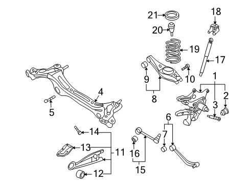 2008 Hyundai Entourage Rear Suspension Components, Lower Control Arm, Upper Control Arm, Stabilizer Bar Bush-Rear Suspension Arm Diagram for 552154D001
