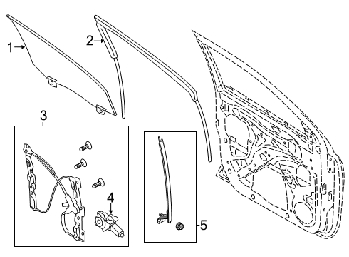 2020 Ford Ranger Front Door Door Glass Diagram for KB3Z-2121410-A