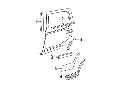 2002 Ford Explorer Exterior Trim - Rear Door Body Side Molding Diagram for 1L2Z-7825556-EA