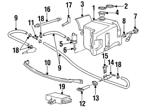 1998 BMW 318ti Headlamp Washers/Wipers Distribution Piece Diagram for 61661393863
