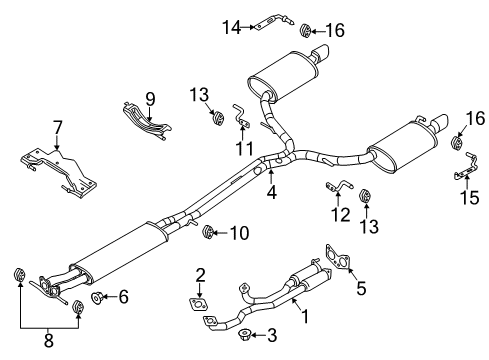 2016 Lincoln MKS Exhaust Components Muffler & Pipe Rear Bracket Diagram for DG1Z-5A205-A