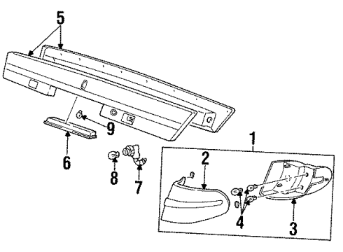 1997 Lincoln Continental Tail Lamps, Rear Reflector Socket & Wire Diagram for F6OZ13410AA