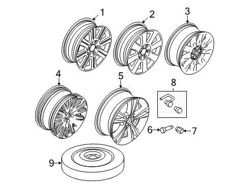 2009 Lincoln MKZ Wheels Wheel, Alloy Diagram for 7H6Z-1007-A