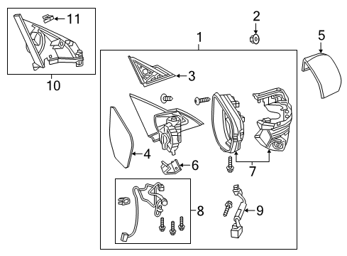 2019 Honda Civic Lane Departure Warning Set Passenger Side, Mirror Complete Diagram for 76203-TBA-A01