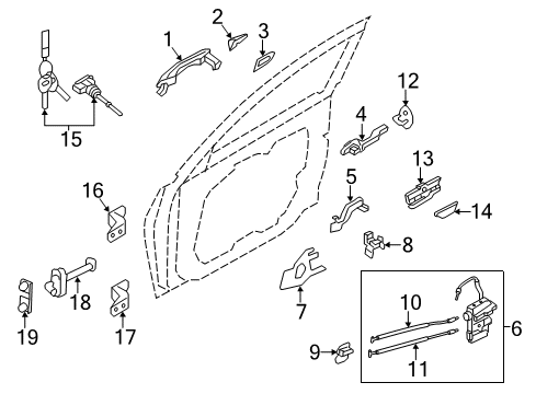 2014 Hyundai Azera Front Door Front Door Inside Handle Cable Assembly, Left Diagram for 81371-3V000