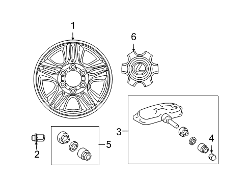 2006 Lexus GX470 Wheels, Covers & Trim Ornament Sub-Assy, Wheel Hub Diagram for 42603-60640