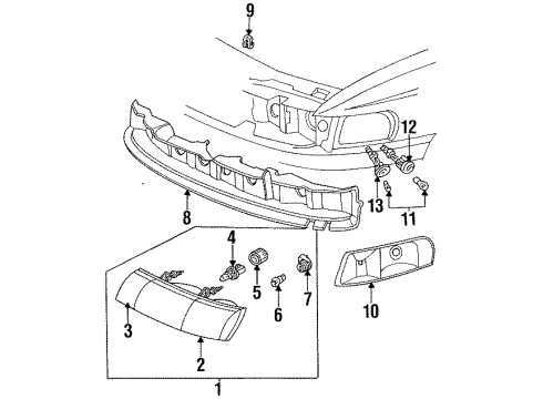 1992 Ford Taurus Headlamp Components, Side Marker Lamps Adjust Screw Diagram for F2DZ-13032-D