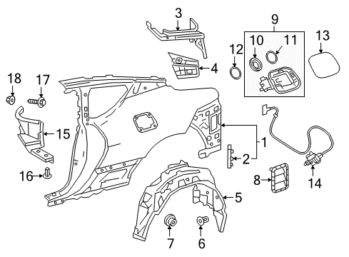 2022 Lexus LC500 Quarter Panel & Components Plate, Body Lower Back Diagram for 58388-11040