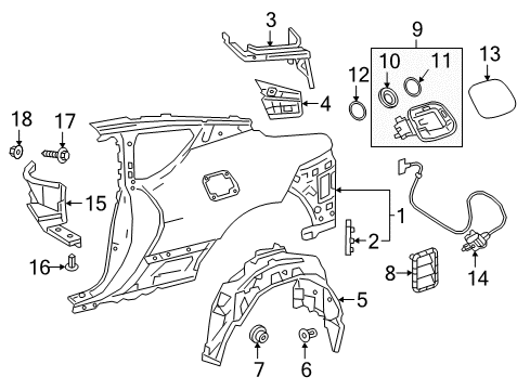2022 Lexus LC500 Quarter Panel & Components Lock Assembly, Fuel Lid Diagram for 77030-11010