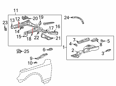 2003 Lexus SC430 Structural Components & Rails Reinforcement Sub-Assy, Front Side Member, LH Diagram for 57017-30020