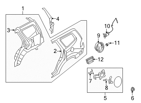 2009 Kia Borrego Fuel Door Panel Assembly-Quarter Complete Diagram for 701002JA00