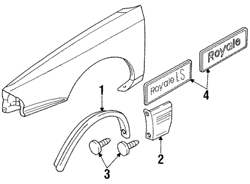 1996 Oldsmobile LSS Exterior Trim - Fender Molding Kit, Front Fender Center Rear Lower Diagram for 88891285