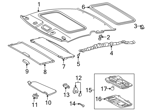 2000 Toyota Celica Interior Trim - Roof Pad Screw Diagram for 90164-50045