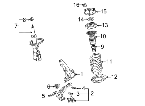 2009 Toyota Highlander Front Suspension Components, Lower Control Arm, Stabilizer Bar Coil Spring Diagram for 48131-48720