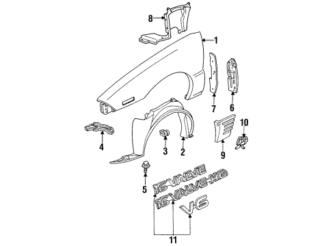 1998 Pontiac Grand Am Fender & Components, Exterior Trim Panel-Front Wheelhouse Diagram for 22659115