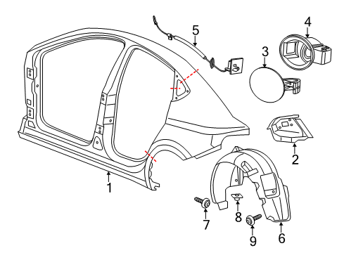 2016 Dodge Dart Quarter Panel & Components Shield-Splash Diagram for 68082837AG