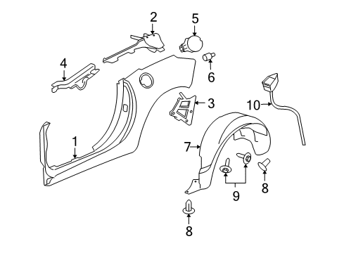 2008 Saturn Sky Quarter Panel & Components Shield Asm-Rear Wheelhouse Panel Diagram for 25797157