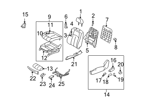 2007 Infiniti G35 Front Seat Components Frame Assembly - Front Seat Cushion Diagram for 87351-JU65A