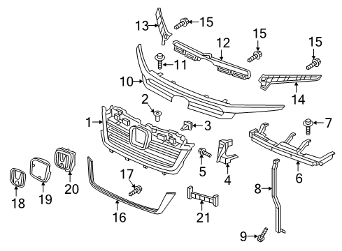 2019 Honda Ridgeline Grille & Components Bracket, Center Mount Support Diagram for 71165-TG7-A00