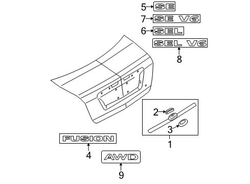 2009 Ford Fusion Exterior Trim - Trunk Lid License Lamp Diagram for 8T5Z-13550-B